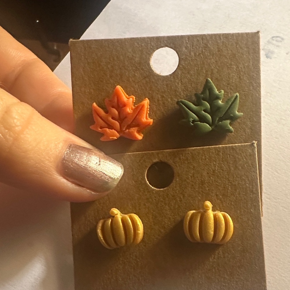 Autumn Leaf and Pumpkin Earrings Set